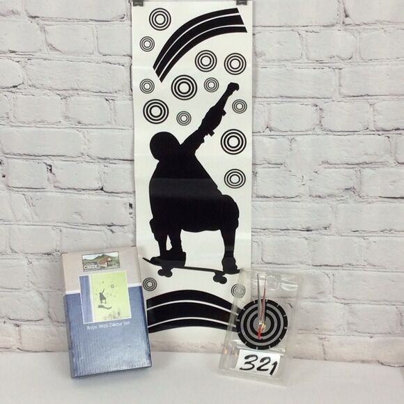 Cobble Creek Boys’ Wall Decor Skateboarder Clock Peal & Stick Sports Black - Picture 3 of 8